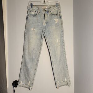 Pistola Distressed Straight Leg Jeans Light Blue Denim Frayed Hem High Rise 26